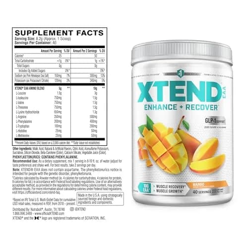 Xtend EAA + BCAA Powder with 10g EAAs, Mango, 11.6 Ounce | Sugar-Free Muscle Recovery & Growth thumbnail 2