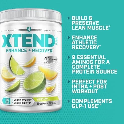 Xtend EAA + BCAA Powder with 10g EAAs, Lemon Lime, 11.9 Ounce | Supports muscle recovery & hydration thumbnail 4