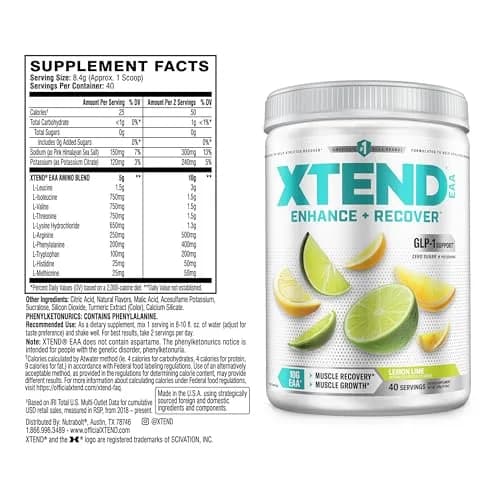 Xtend EAA + BCAA Powder with 10g EAAs, Lemon Lime, 11.9 Ounce | Supports muscle recovery & hydration thumbnail 2
