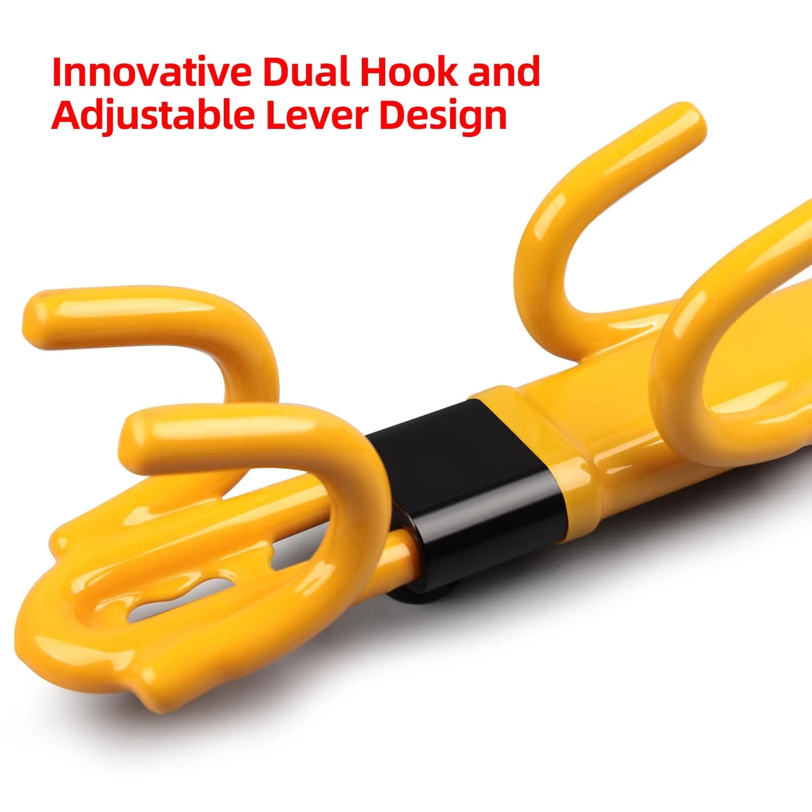 NOEAIKE Yellow Steering Wheel Lock with Double Hooks & Adjustable Bar | 39.2cm (15.4in) Length - view 6
