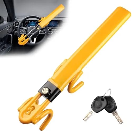 NOEAIKE Yellow Steering Wheel Lock with Double Hooks & Adjustable Bar | 39.2cm (15.4in) Length thumbnail 1