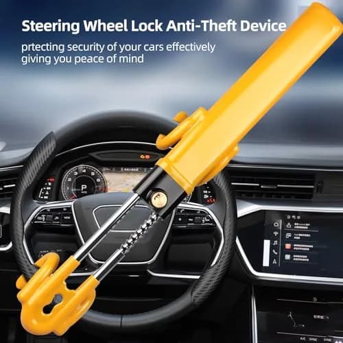 NOEAIKE Yellow Steering Wheel Lock with Double Hooks & Adjustable Bar | 39.2cm (15.4in) Length thumbnail 2
