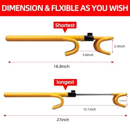 NOEAIKE Yellow Steering Wheel Lock with Double Hooks & Adjustable Bar | 39.2cm (15.4in) Length thumbnail 3