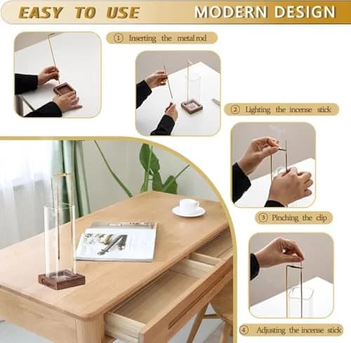 CEREMONY 2 Pack Wood Incense Holder with Glass Ash Catcher & Brass Rod | 17.2 cm (6.8 in) Tall thumbnail 4