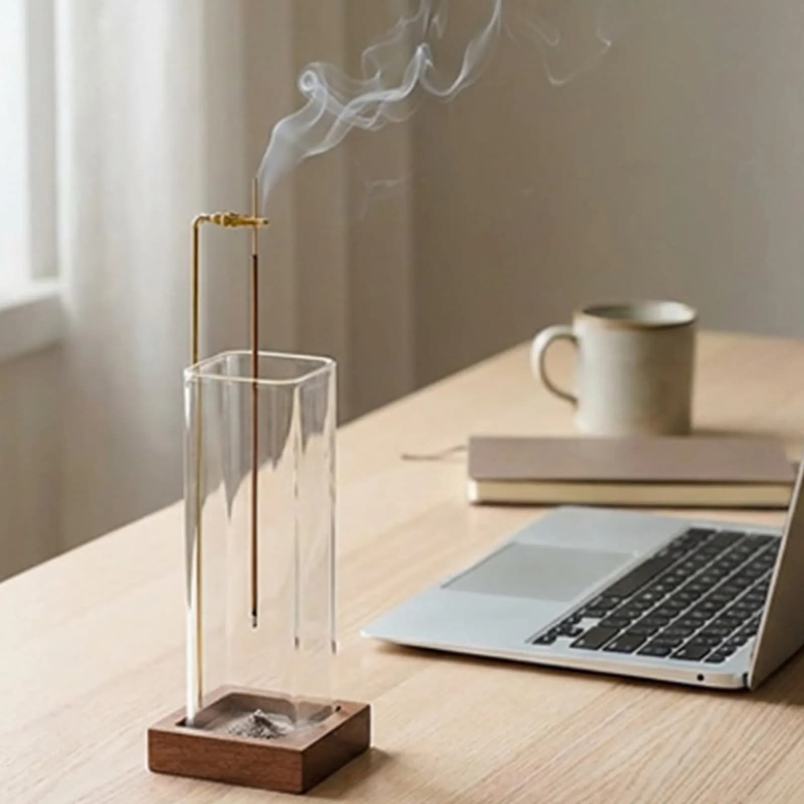 CEREMONY 2 Pack Wood Incense Holder with Glass Ash Catcher & Brass Rod | 17.2 cm (6.8 in) Tall - view 5