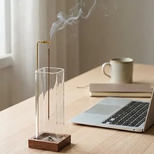 CEREMONY 2 Pack Wood Incense Holder with Glass Ash Catcher & Brass Rod | 17.2 cm (6.8 in) Tall thumbnail 5