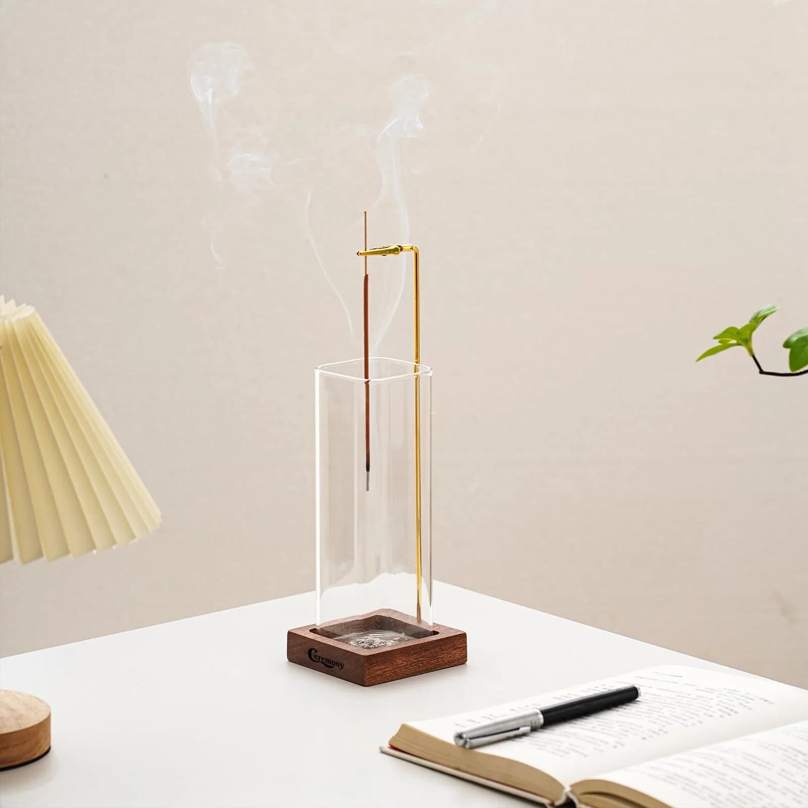 CEREMONY 2 Pack Wood Incense Holder with Glass Ash Catcher & Brass Rod | 17.2 cm (6.8 in) Tall - view 8