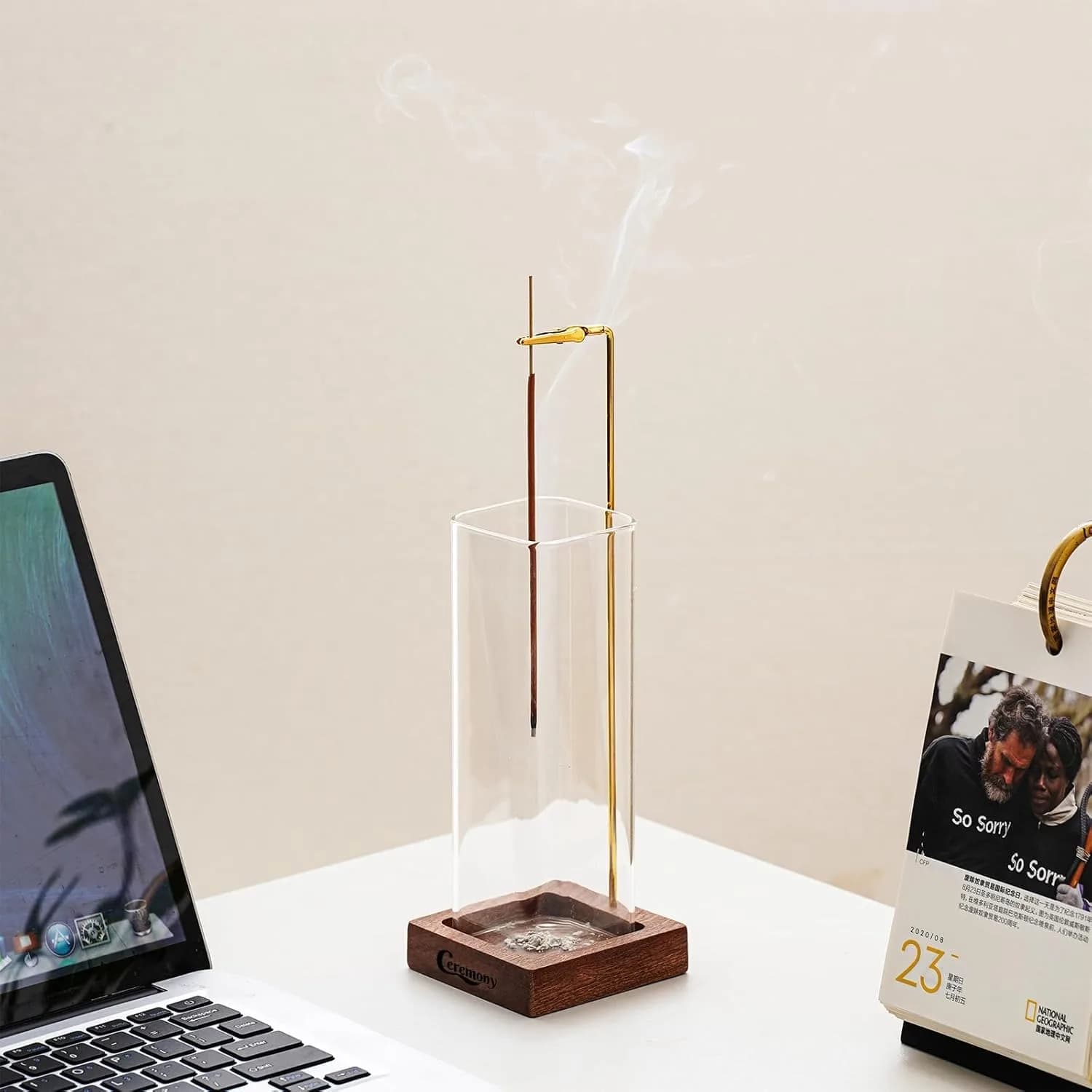 CEREMONY 2 Pack Wood Incense Holder with Glass Ash Catcher & Brass Rod | 17.2 cm (6.8 in) Tall - view 2