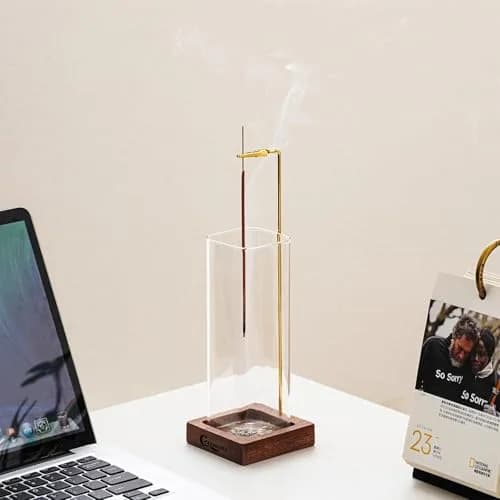 CEREMONY 2 Pack Wood Incense Holder with Glass Ash Catcher & Brass Rod | 17.2 cm (6.8 in) Tall thumbnail 2