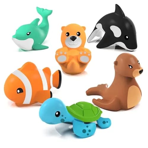 Tub Works Marine Mold Free Bath Toys 6 Pack | Sealed, No Hole Design Keeps Moisture Out | Soft, Squeezable & Float on Water | Easy-Grip Baby & Toddler Bath Toy Set thumbnail 1