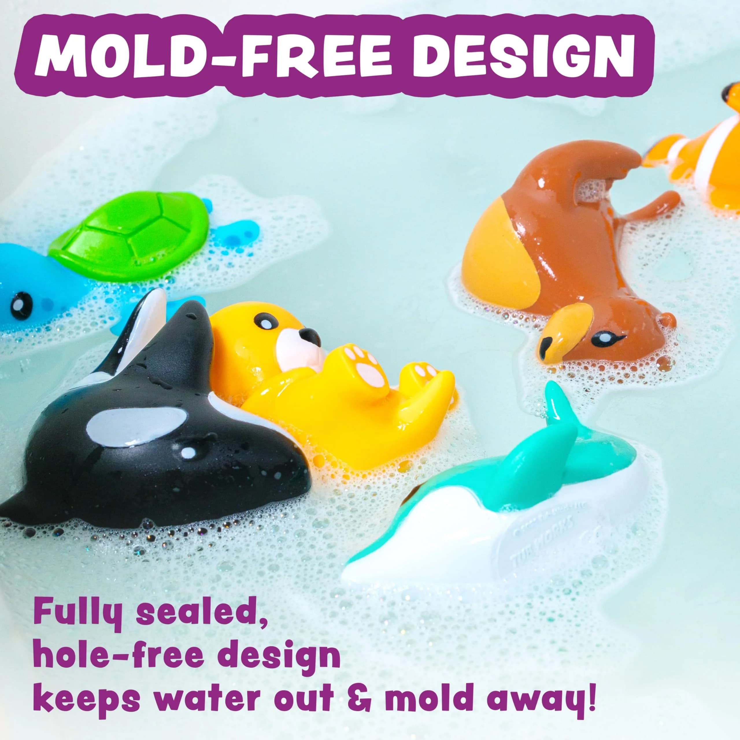 Tub Works Marine Mold Free Bath Toys 6 Pack | Sealed, No Hole Design Keeps Moisture Out | Soft, Squeezable & Float on Water | Easy-Grip Baby & Toddler Bath Toy Set - view 4