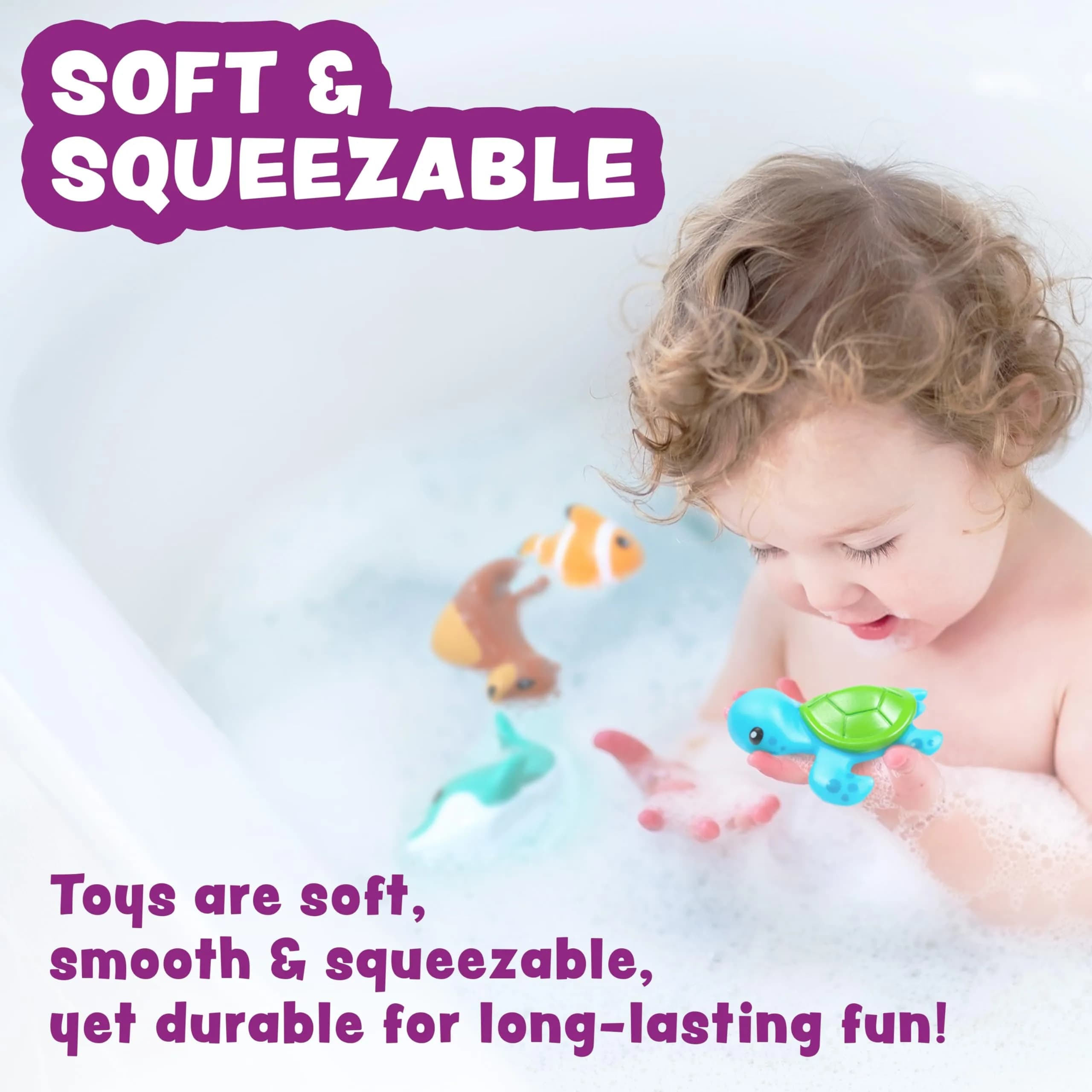 Tub Works Marine Mold Free Bath Toys 6 Pack | Sealed, No Hole Design Keeps Moisture Out | Soft, Squeezable & Float on Water | Easy-Grip Baby & Toddler Bath Toy Set - view 5