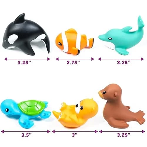 Tub Works Marine Mold Free Bath Toys 6 Pack | Sealed, No Hole Design Keeps Moisture Out | Soft, Squeezable & Float on Water | Easy-Grip Baby & Toddler Bath Toy Set thumbnail 6