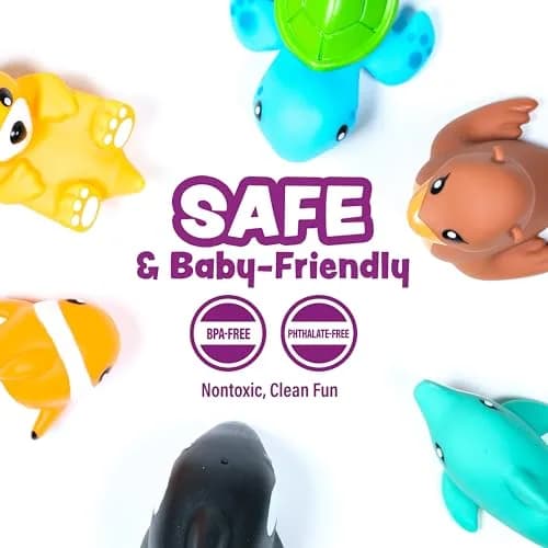 Tub Works Marine Mold Free Bath Toys 6 Pack | Sealed, No Hole Design Keeps Moisture Out | Soft, Squeezable & Float on Water | Easy-Grip Baby & Toddler Bath Toy Set thumbnail 7