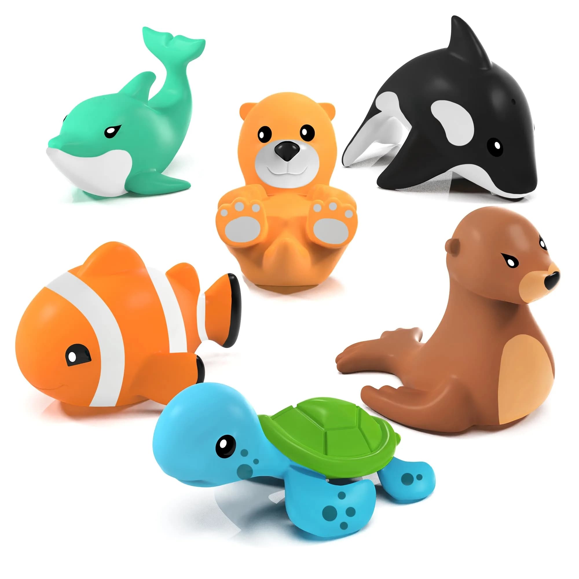 Tub Works Marine Mold Free Bath Toys 6 Pack | Sealed, No Hole Design Keeps Moisture Out | Soft, Squeezable & Float on Water | Easy-Grip Baby & Toddler Bath Toy Set