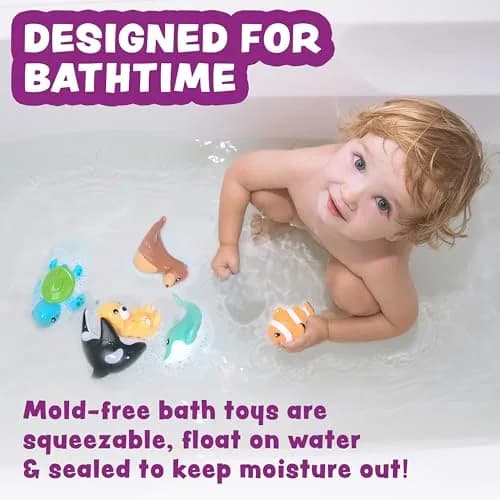 Tub Works Marine Mold Free Bath Toys 6 Pack | Sealed, No Hole Design Keeps Moisture Out | Soft, Squeezable & Float on Water | Easy-Grip Baby & Toddler Bath Toy Set thumbnail 2
