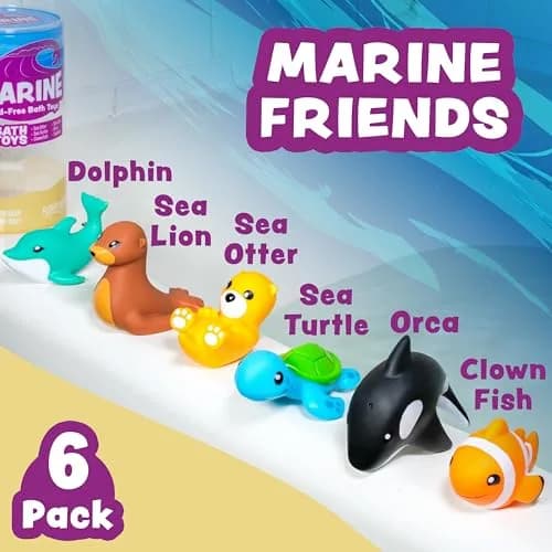 Tub Works Marine Mold Free Bath Toys 6 Pack | Sealed, No Hole Design Keeps Moisture Out | Soft, Squeezable & Float on Water | Easy-Grip Baby & Toddler Bath Toy Set thumbnail 3