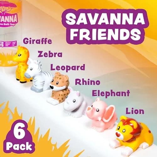 Tub Works Savanna Mold Free Bath Toys 6 Pack | Sealed, No Hole Design Keeps Moisture Out thumbnail 3