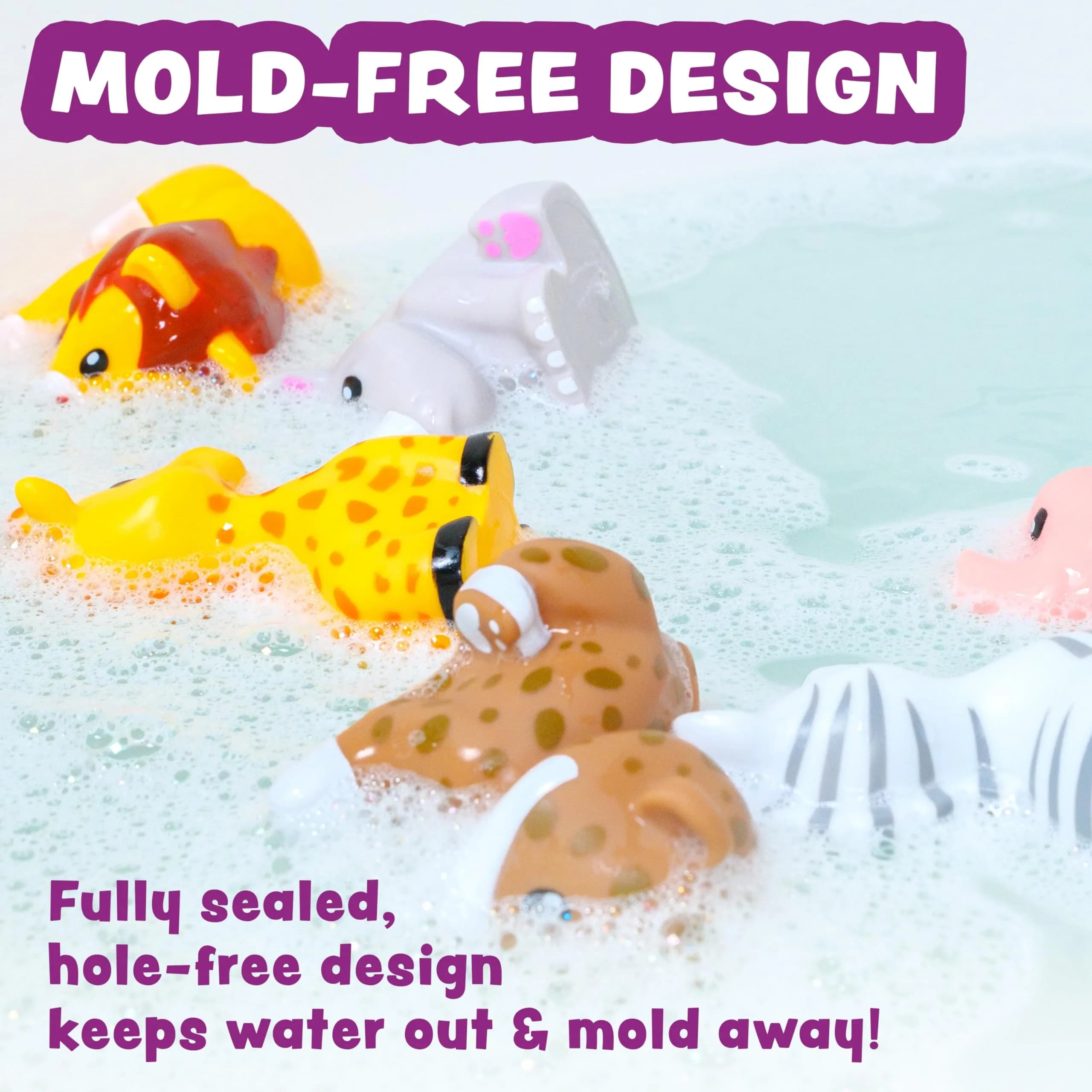 Tub Works Savanna Mold Free Bath Toys 6 Pack | Sealed, No Hole Design Keeps Moisture Out - view 4