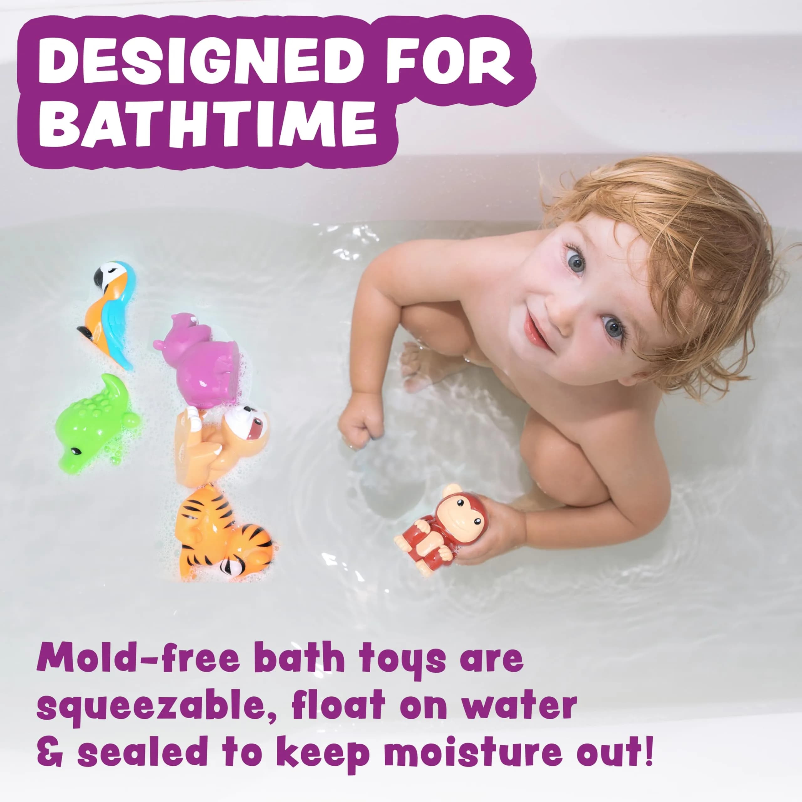 Tub Works® Rainforest™ Mold Free Bath Toys 6 Pack | Sealed, No Hole Design Keeps Moisture Out - view 2