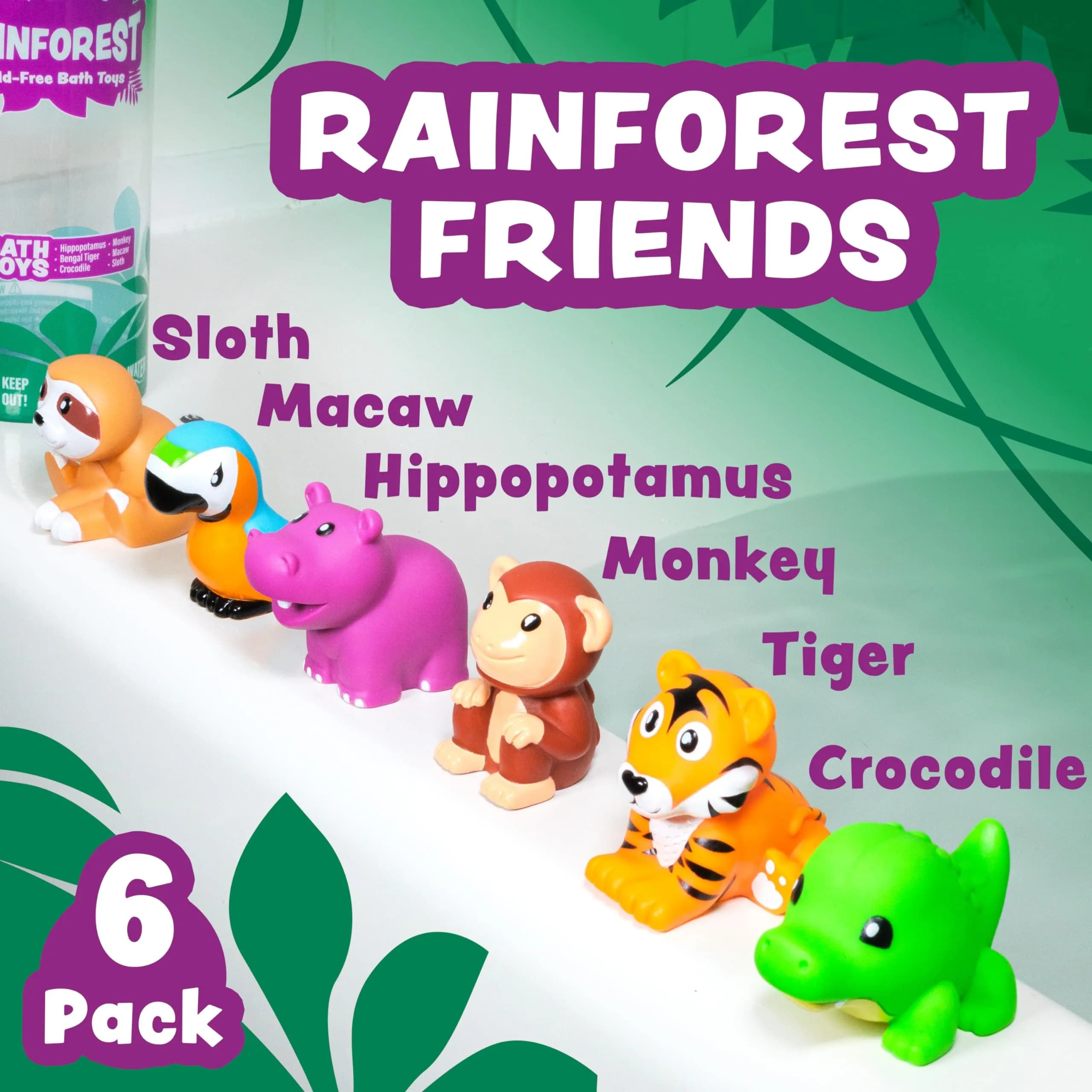 Tub Works® Rainforest™ Mold Free Bath Toys 6 Pack | Sealed, No Hole Design Keeps Moisture Out - view 3