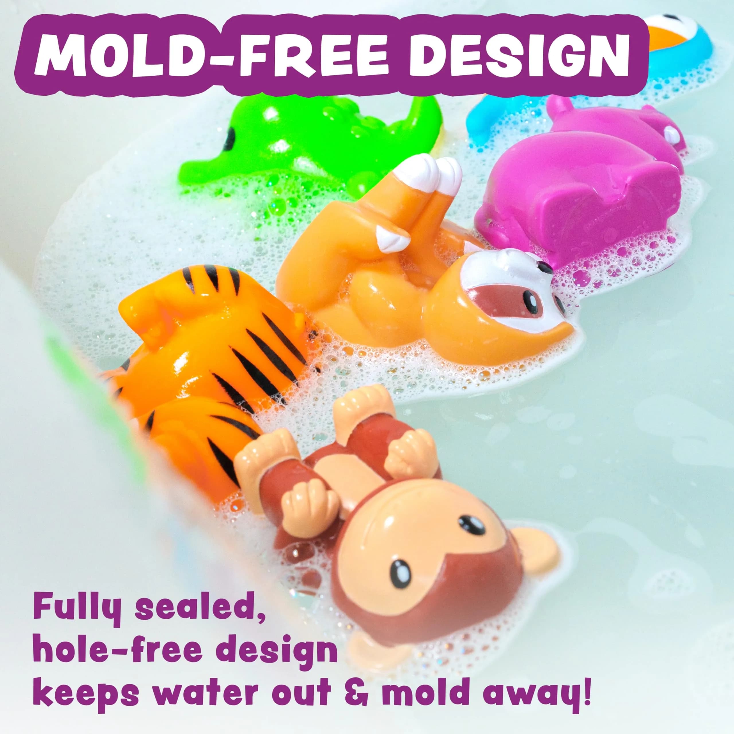 Tub Works® Rainforest™ Mold Free Bath Toys 6 Pack | Sealed, No Hole Design Keeps Moisture Out - view 4
