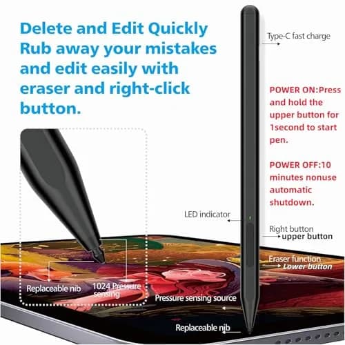 Milikilo Stylus Pen for Microsoft Surface Pro 11/10/9/8/X/7+/6/5/4, Go 4/3/2/1, Laptop 1-5, Studio 2 with Eraser & Tilt Function | 1024 Pressure Sensitivity thumbnail 5