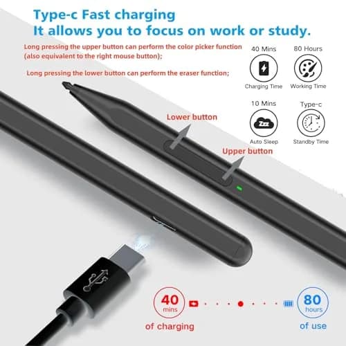 Milikilo Stylus Pen for Microsoft Surface Pro 11/10/9/8/X/7+/6/5/4, Go 4/3/2/1, Laptop 1-5, Studio 2 with Eraser & Tilt Function | 1024 Pressure Sensitivity thumbnail 3