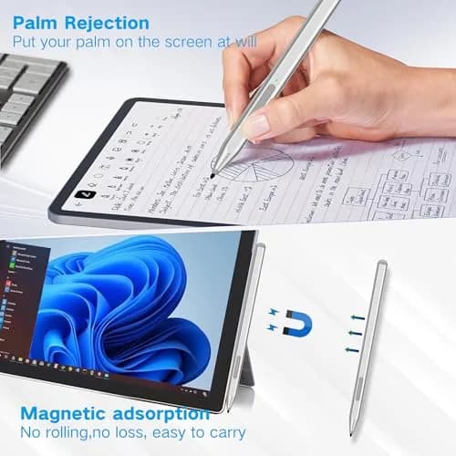 Milikilo Stylus Pen for Microsoft Surface Pro, Go, Laptop, Studio, Book with Eraser, Palm Rejection, Tilt Function, 1024 Pressure | Silver thumbnail 6