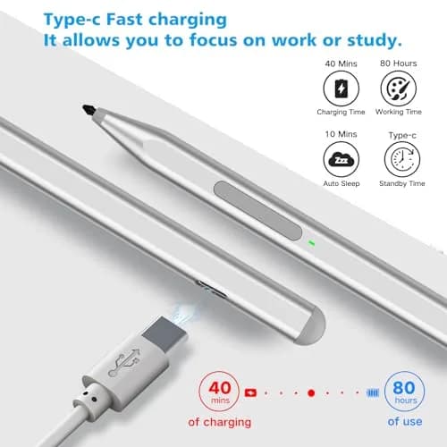 Milikilo Stylus Pen for Microsoft Surface Pro, Go, Laptop, Studio, Book with Eraser, Palm Rejection, Tilt Function, 1024 Pressure | Silver thumbnail 4