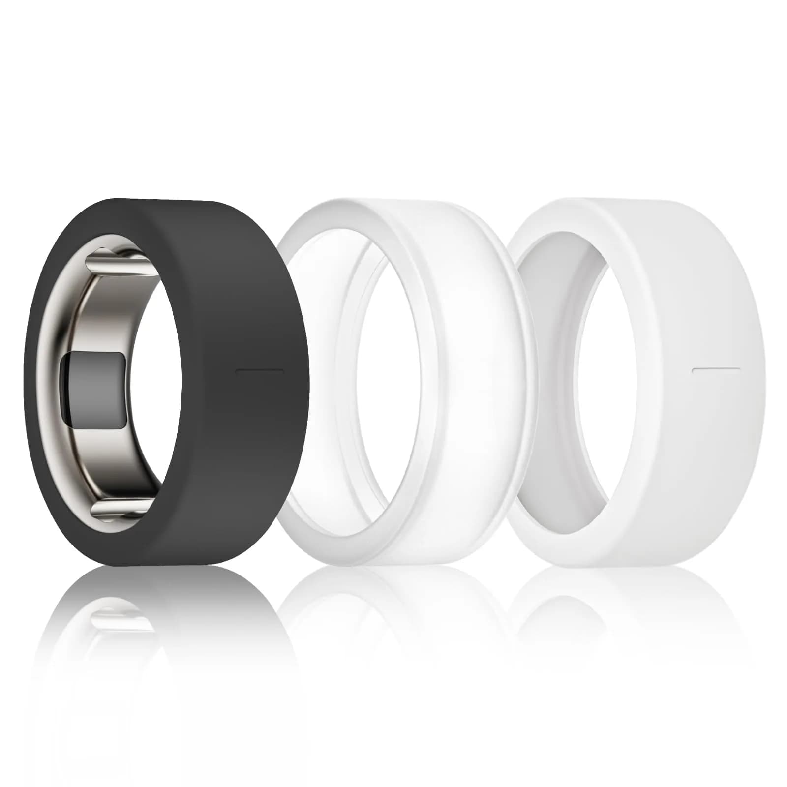 BandSmith Silicone Ring Cover for Oura Ring Gen 3/4, Size S (Black+Transparent) | Protects Smart Ring During Activities — Black+Clear+White / M for 11/12/13