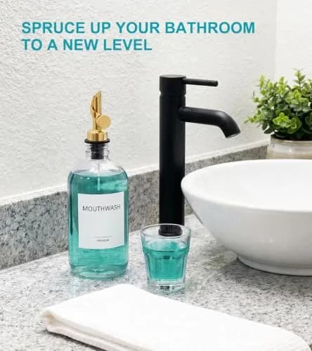 TOLDATLI Mouthwash Dispenser for Bathroom 17 fl oz | Elegant Glass Refillable Decanter with Cup thumbnail 8