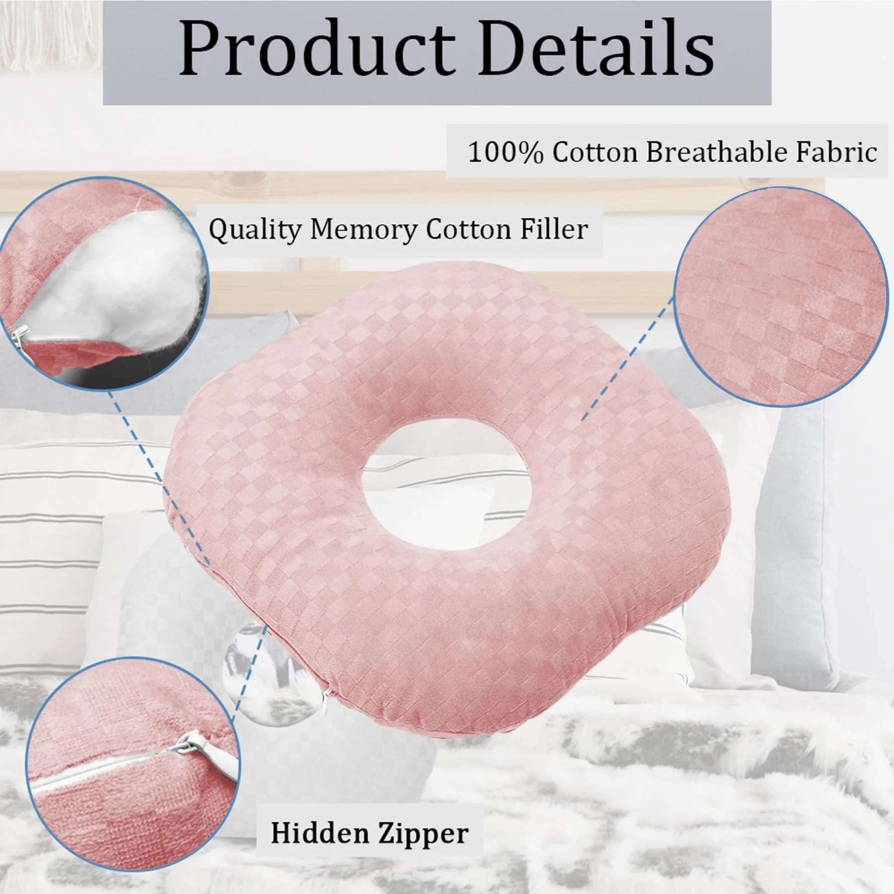 Wuronsa Ear Piercing Pillow with Hole | 22.86cm (9") Square - view 3