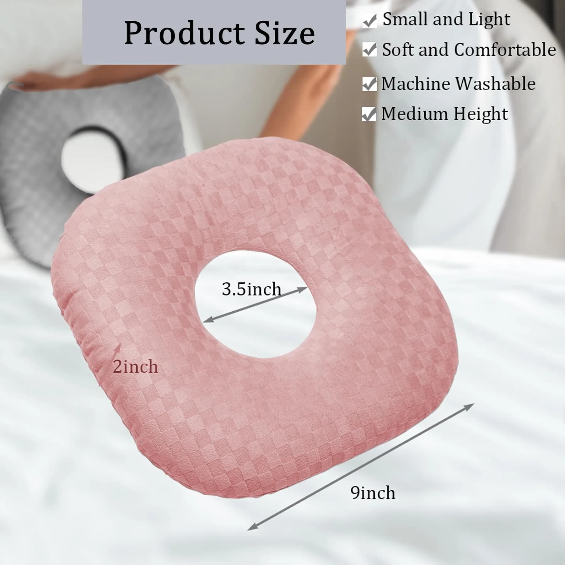 Wuronsa Ear Piercing Pillow with Hole | 22.86cm (9") Square - view 4