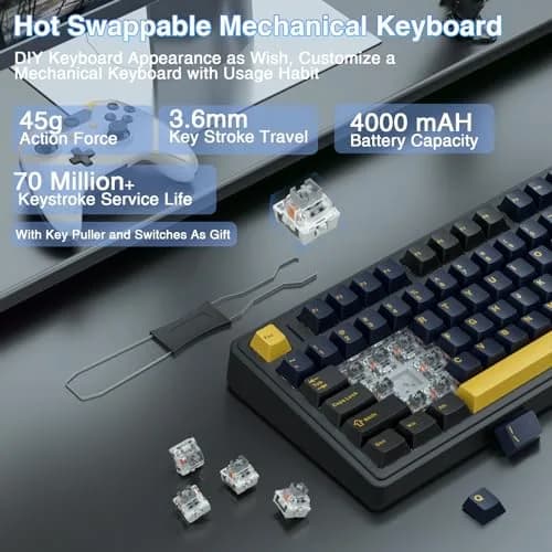 AULA F75 75% Wireless Mechanical Keyboard Hot Swappable Creamy Keyboard Cool Black | RGB Backlit Gaming Keyboard with 4000mAh Battery thumbnail 4