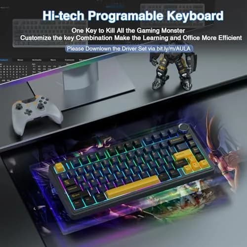 AULA F75 75% Wireless Mechanical Keyboard Hot Swappable Creamy Keyboard Cool Black | RGB Backlit Gaming Keyboard with 4000mAh Battery thumbnail 6