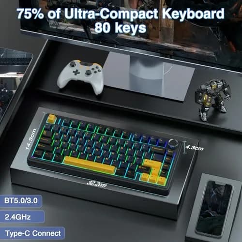 AULA F75 75% Wireless Mechanical Keyboard Hot Swappable Creamy Keyboard Cool Black | RGB Backlit Gaming Keyboard with 4000mAh Battery thumbnail 2