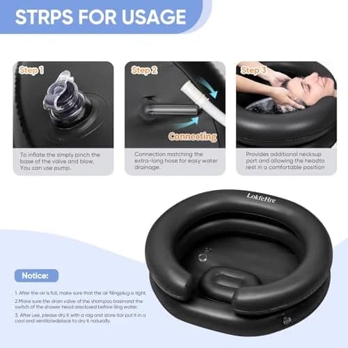 LOKFEHRE Inflatable Shampoo Basin Black | 71cm x 66cm (28" x 26") Ergonomic Neck Support Hair Washing Bowl thumbnail 4