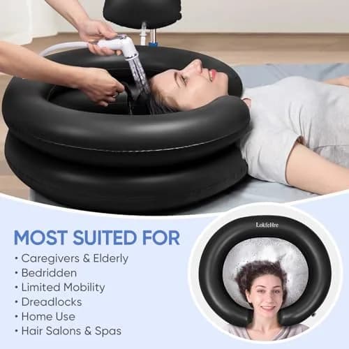 LOKFEHRE Inflatable Shampoo Basin Black | 71cm x 66cm (28" x 26") Ergonomic Neck Support Hair Washing Bowl thumbnail 5
