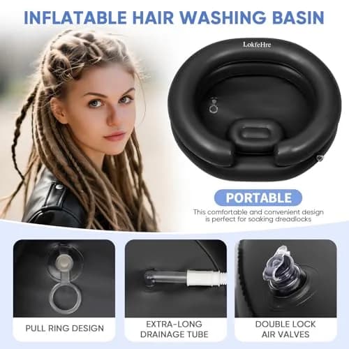 LOKFEHRE Inflatable Shampoo Basin Black | 71cm x 66cm (28" x 26") Ergonomic Neck Support Hair Washing Bowl thumbnail 2