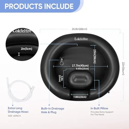 LOKFEHRE Inflatable Shampoo Basin Black | 71cm x 66cm (28" x 26") Ergonomic Neck Support Hair Washing Bowl thumbnail 3