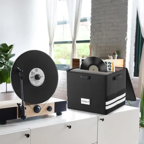 onvvippiv Large Vinyl Record Storage Box Fireproof Waterproof with Lock | 13" x 16.2" x 13" | Holds 150+ Records thumbnail 7