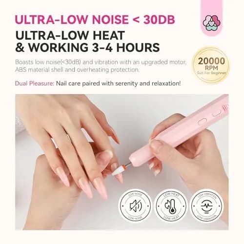 SAVILAND Cordless Nail Drill Kit Pink 20000RPM | Ultra Low Noise & Low Heat thumbnail 4