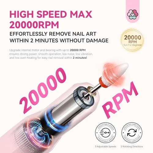 SAVILAND Cordless Nail Drill Kit Pink 20000RPM | Ultra Low Noise & Low Heat thumbnail 2