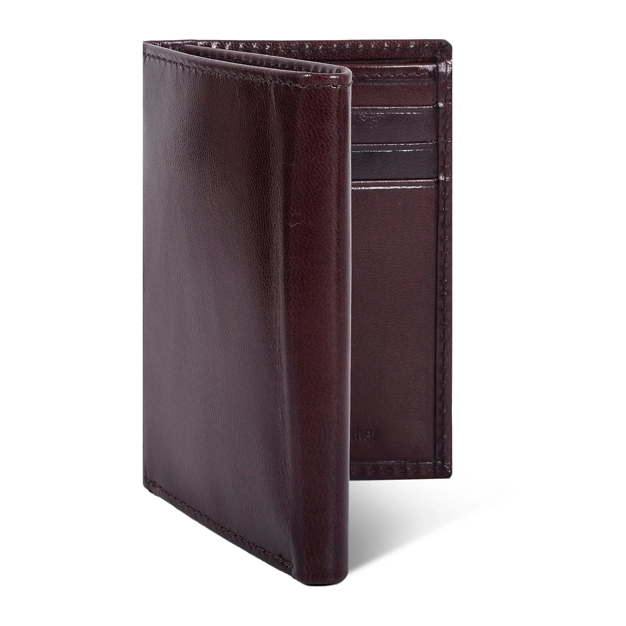 Oak Leathers VT Brown Trifold Wallet RFID Blocking Slim with ID Window - main product image