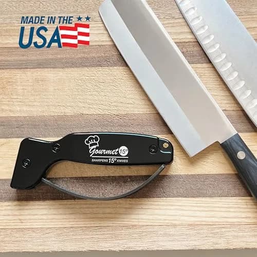 AccuSharp Gourmet Series 15 Degree Knife Sharpener with Diamond-Honed Tungsten Carbide Blades, Black | Hones Serrated & Straight-Edge Knives thumbnail 7