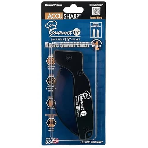 AccuSharp Gourmet Series 15 Degree Knife Sharpener with Diamond-Honed Tungsten Carbide Blades, Black | Hones Serrated & Straight-Edge Knives thumbnail 3
