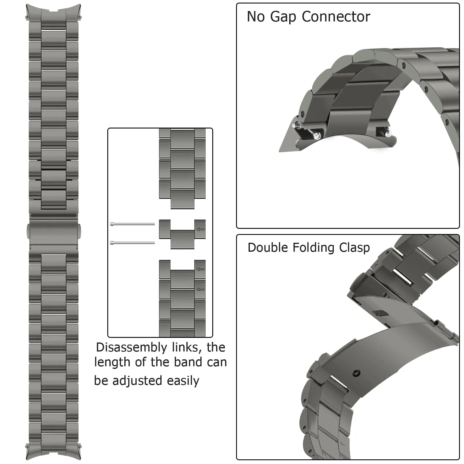 Anlinser Titanium Metal Watch Band for Samsung Galaxy Watch 7/6/5/4/FE 40mm 44mm | Adjustable Stainless Steel Strap - view 3