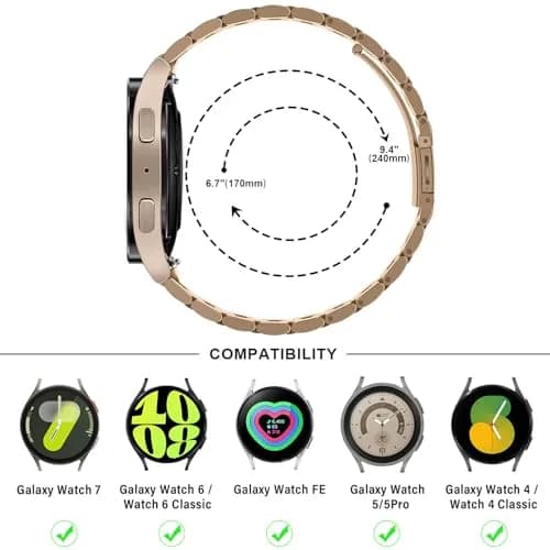 Anlinser No Gap Metal Watch Band Compatible with Samsung Galaxy Watch 7/6/5/4/FE 40mm 44mm | Rose Gold Stainless Steel Strap thumbnail 5