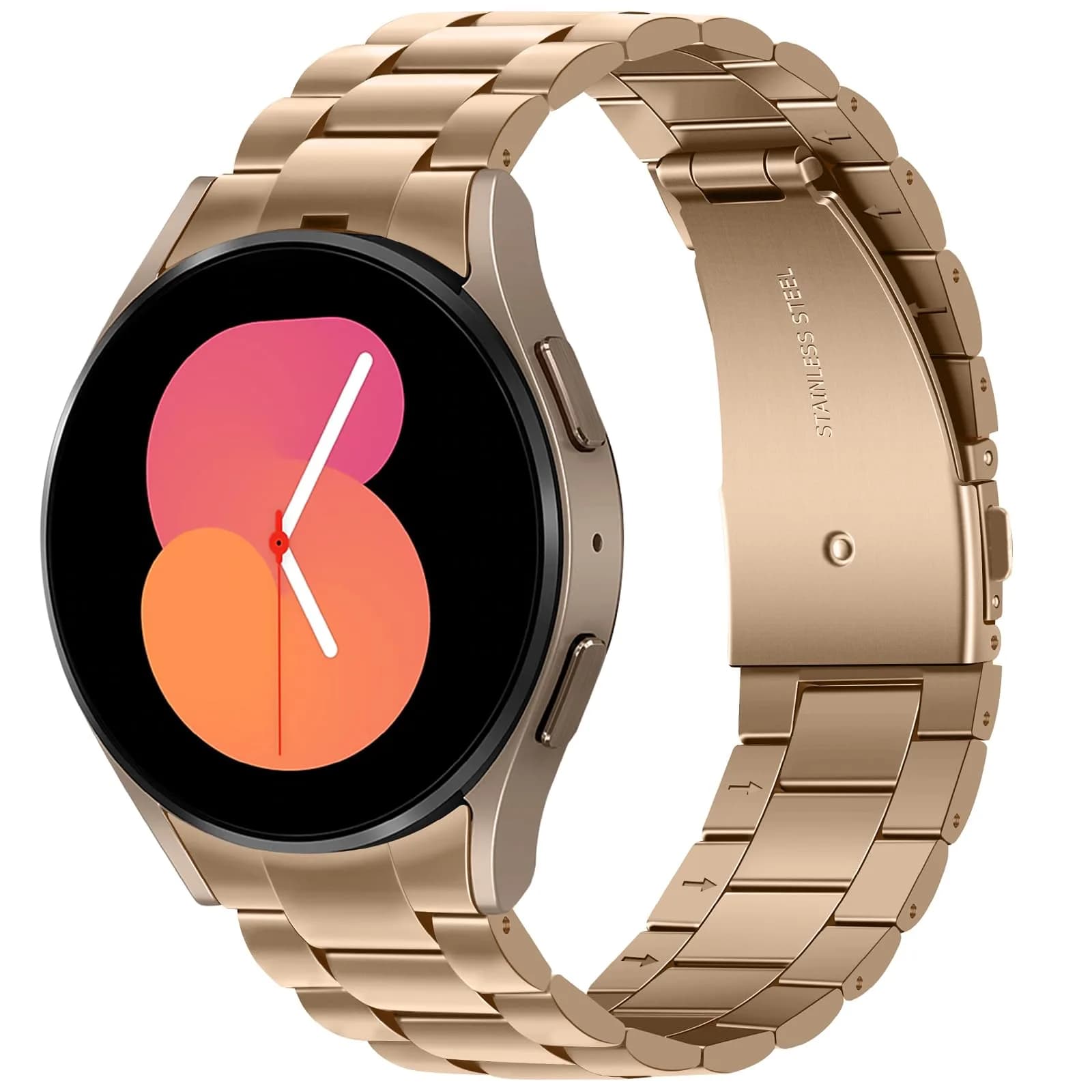 Anlinser No Gap Metal Watch Band Compatible with Samsung Galaxy Watch 7/6/5/4/FE 40mm 44mm | Rose Gold Stainless Steel Strap